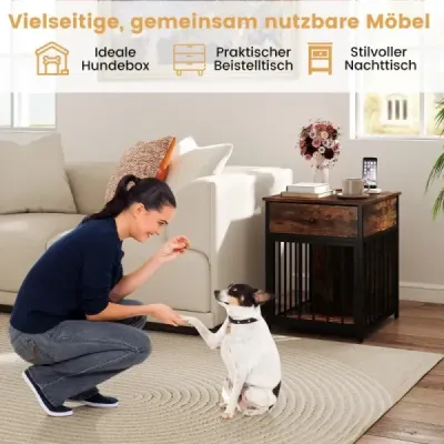 Klietka pre psov nábytok box pre psov pre domácnosť s nabíjacou stanicou dvere zásuvky a kovové rúrky Brown