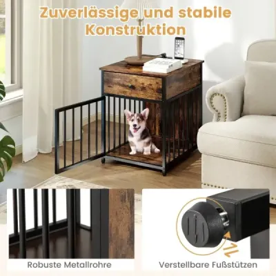Klietka pre psov nábytok box pre psov pre domácnosť s nabíjacou stanicou dvere zásuvky a kovové rúrky Brown