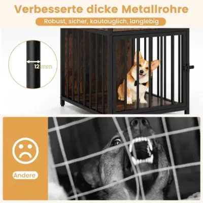 Klietka pre psov nábytok box pre psov pre domácnosť s nabíjacou stanicou dvere zásuvky a kovové rúrky Brown