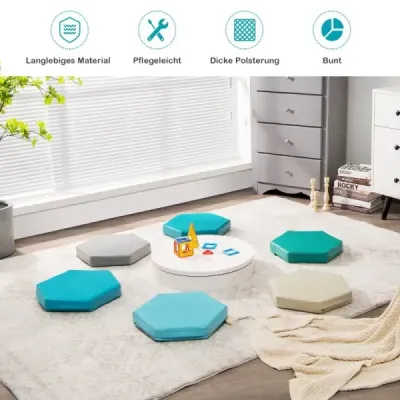 Sada 6 detských vankúšov na stoličku s rukoväťou a zipsom vankúš na sedenie podsedák hlavný vankúš modrý