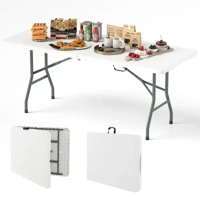 Záhradný stôl 180 x 74 cm, skladací kempingový stôl so stolovou doskou z HDPE a držadlom, biely