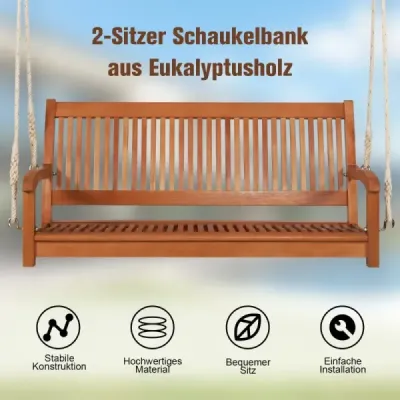 Hojdacia lavica eukalyptus hojdačka s 2 robustnými lanami 126 x 62 x 60 cm Prírodná
