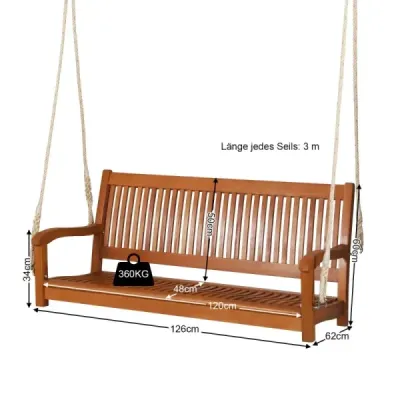 Hojdacia lavica eukalyptus hojdačka s 2 robustnými lanami 126 x 62 x 60 cm Prírodná