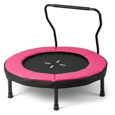 Ø102 cm detská trampolína fitness trampolína vnútorná s odnímateľnou rukoväťou mini trampolína s nosnosťou do 100 kg ružová
