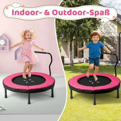 Ø102 cm detská trampolína fitness trampolína vnútorná s odnímateľnou rukoväťou mini trampolína s nosnosťou do 100 kg ružová