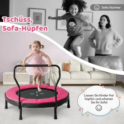 Ø102 cm detská trampolína fitness trampolína vnútorná s odnímateľnou rukoväťou mini trampolína s nosnosťou do 100 kg ružová
