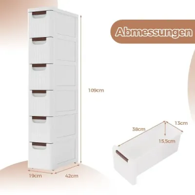 Skrinka úzka s kolieskami Polička do niky široká 20 cm Vozík do niky so 4 zásuvkami Biela (6 zásuviek) Skrinka úzka s kolieskami Polička do niky široká 20 cm Vozík do niky so 4 zásuvkami Biela (6 zásuviek)