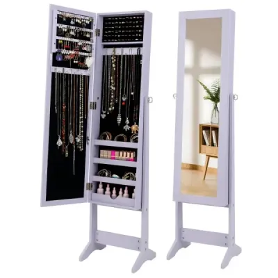 Výklopná nastaviteľná skrinka na šperky Stojan na šperky so zrkadlom po celej dĺžke Fialová