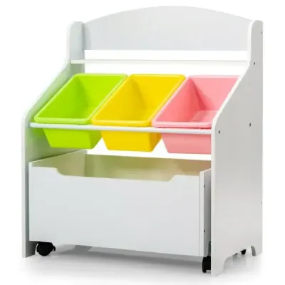Regál na hračky Drevená detská skrinka s kolieskami Regál na hračky pre deti Biela