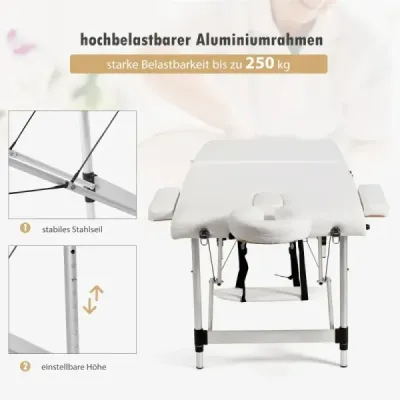 Hliníkový masážny stôl široký 70 cm s taškou na prenášanie 2-násobne sklopné masážne lôžko s odnímateľnou opierkou hlavy a podrúčkami