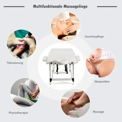 Hliníkový masážny stôl široký 70 cm s taškou na prenášanie 2-násobne sklopné masážne lôžko s odnímateľnou opierkou hlavy a podrúčkami