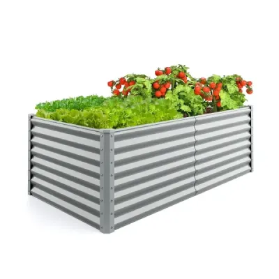 Kovový box na sadenie na záhradu 180 x 95 x 60 cm Obdĺžnikový chladiaci rám s vystuženými tyčami a otvoreným dnom Sivá