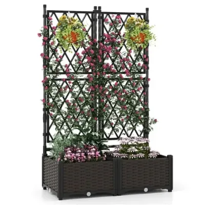 Kvetinový box s mriežkou Kovový kvetináč na popínavé rastliny Vyvýšený záhon a samozavlažovacím systémom Čierny 80 x 40 x 120 cm