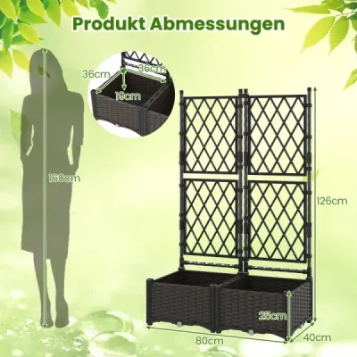 Kvetinový box s mriežkou Kovový kvetináč na popínavé rastliny Vyvýšený záhon a samozavlažovacím systémom Čierny 80 x 40 x 120 cm