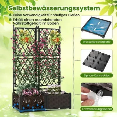 Kvetinový box s mriežkou Kovový kvetináč na popínavé rastliny Vyvýšený záhon a samozavlažovacím systémom Čierny 80 x 40 x 120 cm