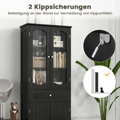 Kúpeľňová skrinka voľne stojaca vysoká skrinka so 4 dvierkami a zásuvkou čierna 60 x 30 x 160 cm