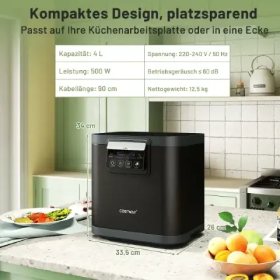 4 l elektrický kompostér Kuchynský kompostér s vekom 2 filtre s aktívnym uhlím a LED displejom čierny