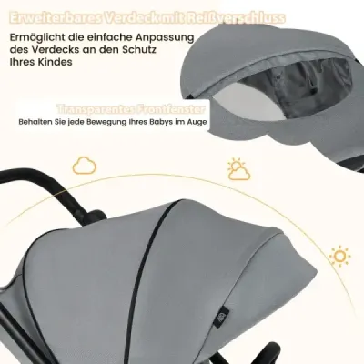 Skladací kočík s obojstranným sedadlom Cestovný kočík s nastaviteľnou opierkou chrbta Grey