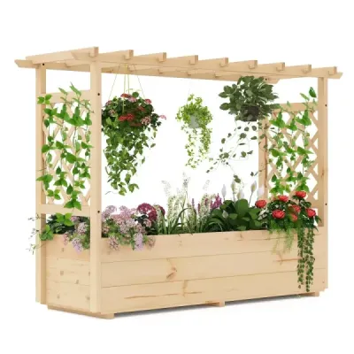 Vysoký záhon s mrežou na popínavé rastliny a zavesenou strechou Kvetináč s oporou pre popínavé rastliny a odtokovými otvormi Kvetináč Nature 150 x 50 x 104 cm