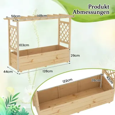 Vysoký záhon s mrežou na popínavé rastliny a zavesenou strechou Kvetináč s oporou pre popínavé rastliny a odtokovými otvormi Kvetináč Nature 150 x 50 x 104 cm