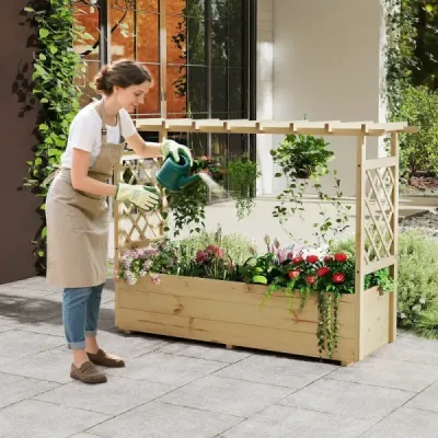 Vysoký záhon s mrežou na popínavé rastliny a zavesenou strechou Kvetináč s oporou pre popínavé rastliny a odtokovými otvormi Kvetináč Nature 150 x 50 x 104 cm