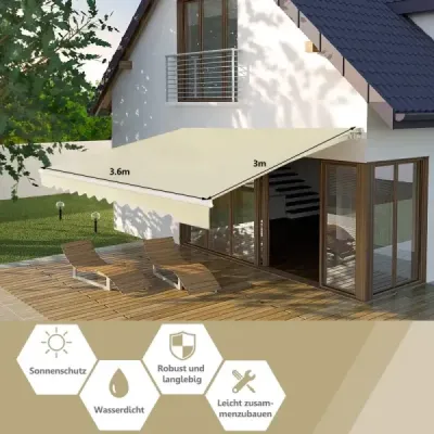 Markíza s kľukou Balkónová markíza Ochrana pred slnkom na balkón 360 x 300 cm Béžová