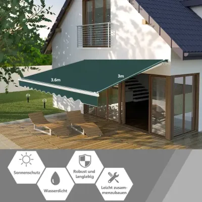 Markíza s kľukou Balkónová markíza Ochrana pred slnkom na balkón 360 x 300 cm Zelená