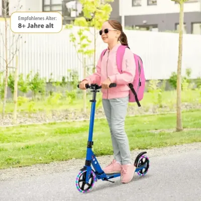 Detská kolobežka skladacia so svetlami Výškovo nastaviteľná kolobežka s popruhom na prenášanie Modrá