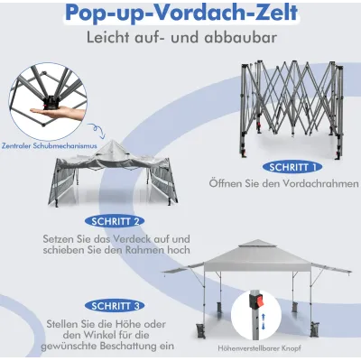 Nožnicový Stan na ochranu pred slnkom 3 m x 5,37 m Veľký vyskakovací stan s baldachýnom Biely