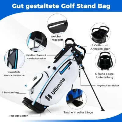 15-dielna kompletná sada golfových palíc golfový set s golfovým bagom a krytom proti dažďu biely