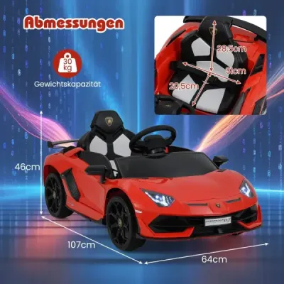 Lamborghini elektrické auto pre deti Detské vozidlo s diaľkovým ovládaním 2.4G a LED svetlometmi Elektrické vozidlo 3-5 km/h Červená farba