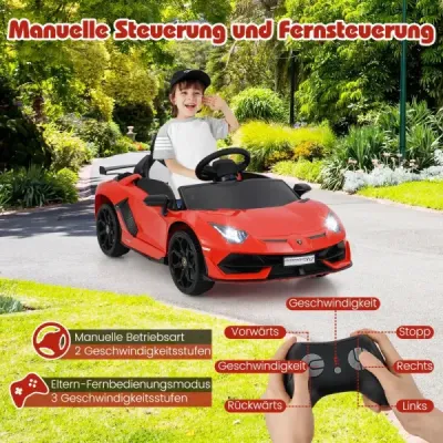 Lamborghini elektrické auto pre deti Detské vozidlo s diaľkovým ovládaním 2.4G a LED svetlometmi Elektrické vozidlo 3-5 km/h Červená farba