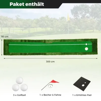 300 cm golfová rohož Golfová tréningová rohož s 3 golfovými loptičkami a 2 veľkosťami jamiek Golfová tréningová rohož skladacia