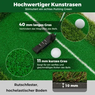 300 cm golfová rohož Golfová tréningová rohož s 3 golfovými loptičkami a 2 veľkosťami jamiek Golfová tréningová rohož skladacia