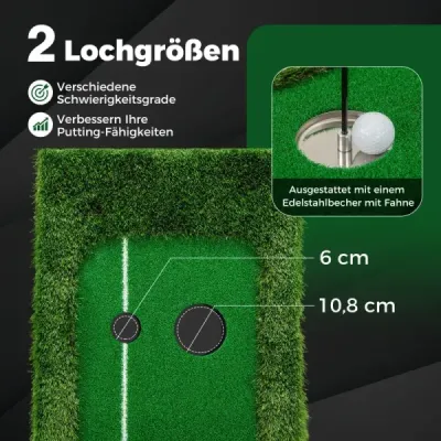 300 cm golfová rohož Golfová tréningová rohož s 3 golfovými loptičkami a 2 veľkosťami jamiek Golfová tréningová rohož skladacia