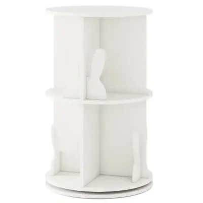 Otočný regál na knihy Detský regál na knihy s 2 úrovňami a oddeľovačmi so zajačikom 360 stupňov 40 x 40 x 65 cm Biely