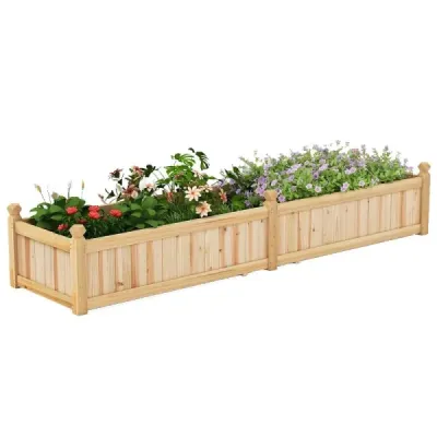 Kvetinový box vyvýšený záhon Drevený box s priečkou Odvodňovacie otvory a netkaná fólia Záhradný záhon Záhon 227 x 59,5 x 40 cm Prírodný