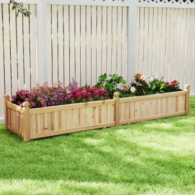 Kvetinový box vyvýšený záhon Drevený box s priečkou Odvodňovacie otvory a netkaná fólia Záhradný záhon Záhon 227 x 59,5 x 40 cm Prírodný