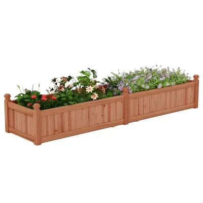 Kvetinový box vyvýšený záhon Drevený box na sadenie s priečkou Odvodňovacie otvory a fólia z rúna Záhradný záhon Záhradný záhon 227 x 59,5 x 40 cm Hnedý