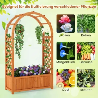 Kvetinový box s mriežkou Vyvýšený záhon s mriežkou a zakrivenou strechou Oblúk na ruže s boxom na sadenie Drevo 83 x 36 x 146 cm