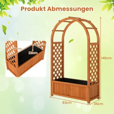 Kvetinový box s mriežkou Vyvýšený záhon s mriežkou a zakrivenou strechou Oblúk na ruže s boxom na sadenie Drevo 83 x 36 x 146 cm