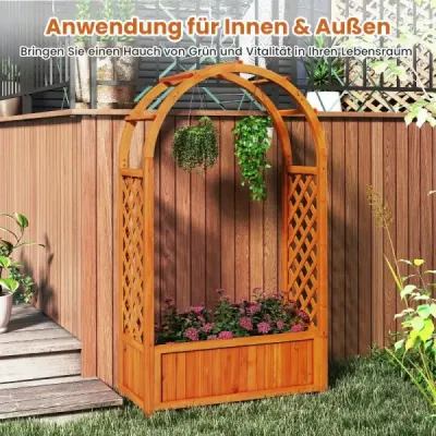 Kvetinový box s mriežkou Vyvýšený záhon s mriežkou a zakrivenou strechou Oblúk na ruže s boxom na sadenie Drevo 83 x 36 x 146 cm