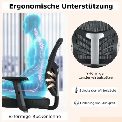 Pracovná stolička Kancelárska stolička ergonomická Výška sedadla 54-75 cm Vysoká otočná stolička so sklopnými podrúčkami Čierna Pracovná stolička Kancelárska stolička ergonomická Výška sedadla 54-75 cm Vysoká otočná stolička so sklopnými podrúčkami Čierna
