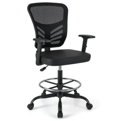 Pracovná stolička Kancelárska stolička ergonomická Výška sedadla 54-75 cm Vysoká otočná stolička so sklopnými podrúčkami Čierna Pracovná stolička Kancelárska stolička ergonomická Výška sedadla 54-75 cm Vysoká otočná stolička so sklopnými podrúčkami Čierna