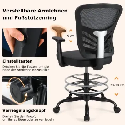 Pracovná stolička Kancelárska stolička ergonomická Výška sedadla 54-75 cm Vysoká otočná stolička so sklopnými podrúčkami Čierna Pracovná stolička Kancelárska stolička ergonomická Výška sedadla 54-75 cm Vysoká otočná stolička so sklopnými podrúčkami Čierna