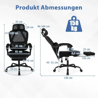 Ergonomická kancelárska stolička s výsuvnou opierkou nôh Kancelárska stolička s nastaviteľným operadlom Otočná stolička do domácnosti Ergonomická kancelárska stolička s výsuvnou opierkou nôh Kancelárska stolička s nastaviteľným operadlom Otočná stolička do domácnosti