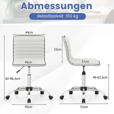 Ergonomická kancelárska stolička bez podrúčok Čalúnená otočná stolička Kancelárska stolička s kolieskami Biela