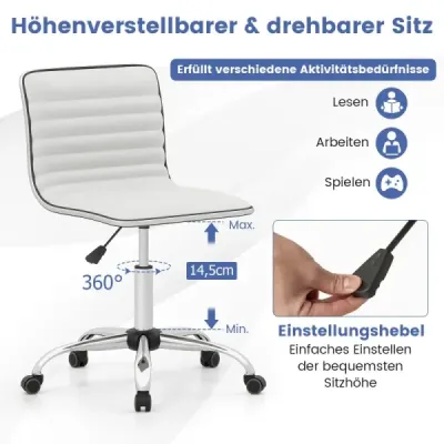 Ergonomická kancelárska stolička bez podrúčok Čalúnená otočná stolička Kancelárska stolička s kolieskami Biela