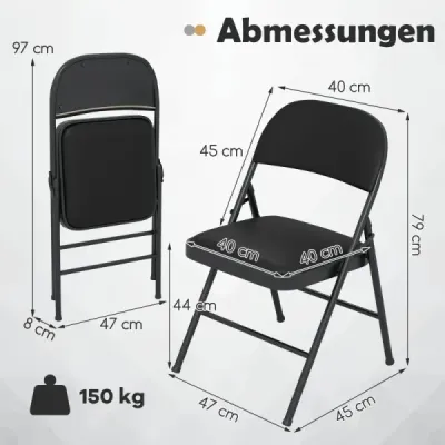 4 skladacie stoličky záhradná stolička skladacia kempingová stolička imitácia kože  jedálenské stoličky čalúnené do 150 kg