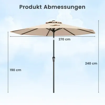 Ø270 cm Slnečník s kľukou Skladací na oboch stranách o 35° Slnečník na terasu hnedý